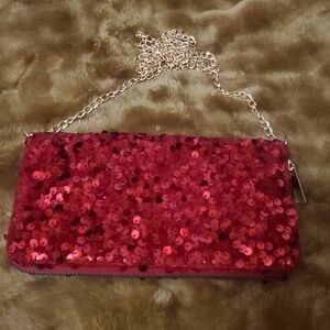 Glamorous Pink Sequin Clutch with Chain Strap